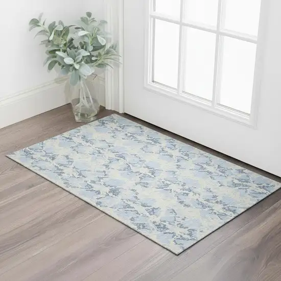Sky Blue And Ivory Abstract Washable Area Rug With UV Protection Photo 2