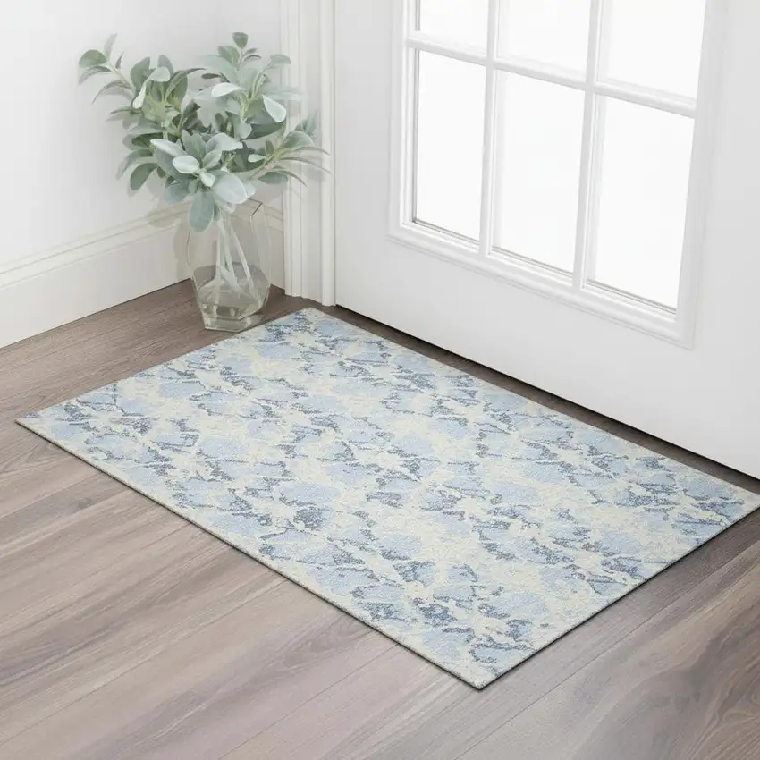 Sky Blue And Ivory Abstract Washable Area Rug With UV Protection Photo 2