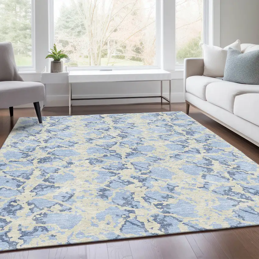 Sky Blue And Ivory Abstract Washable Area Rug With UV Protection Photo 5