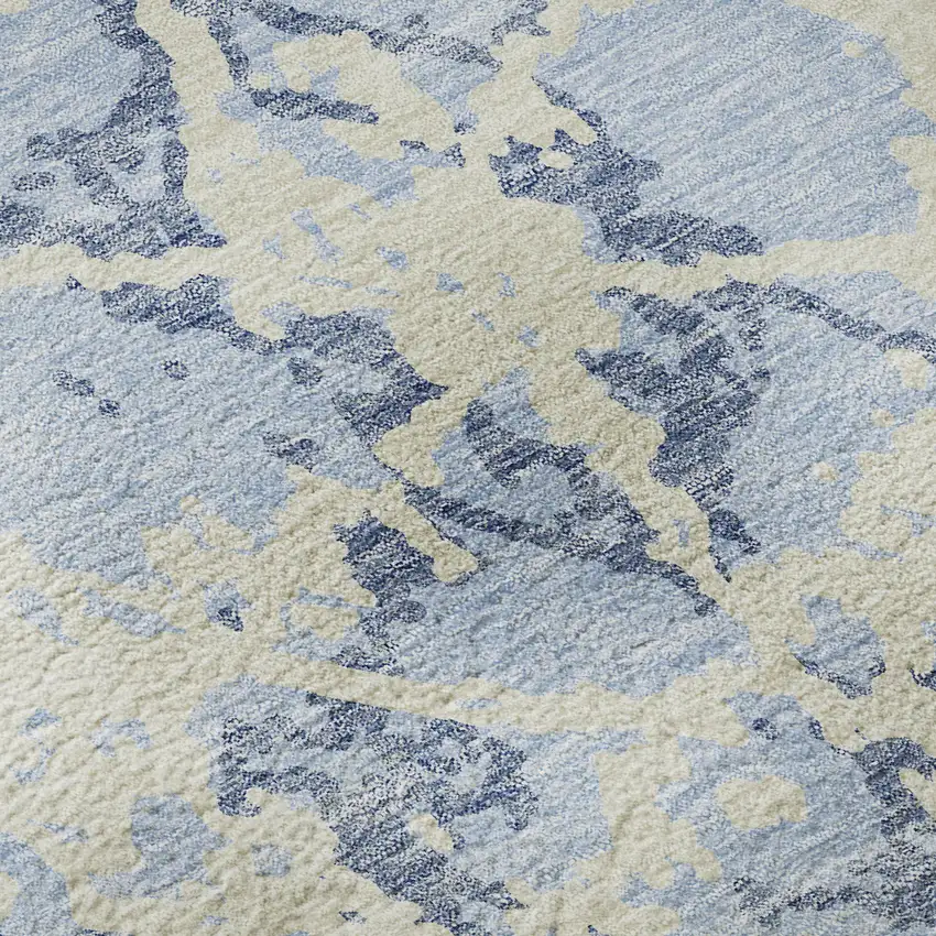 Sky Blue And Ivory Abstract Washable Area Rug With UV Protection Photo 9