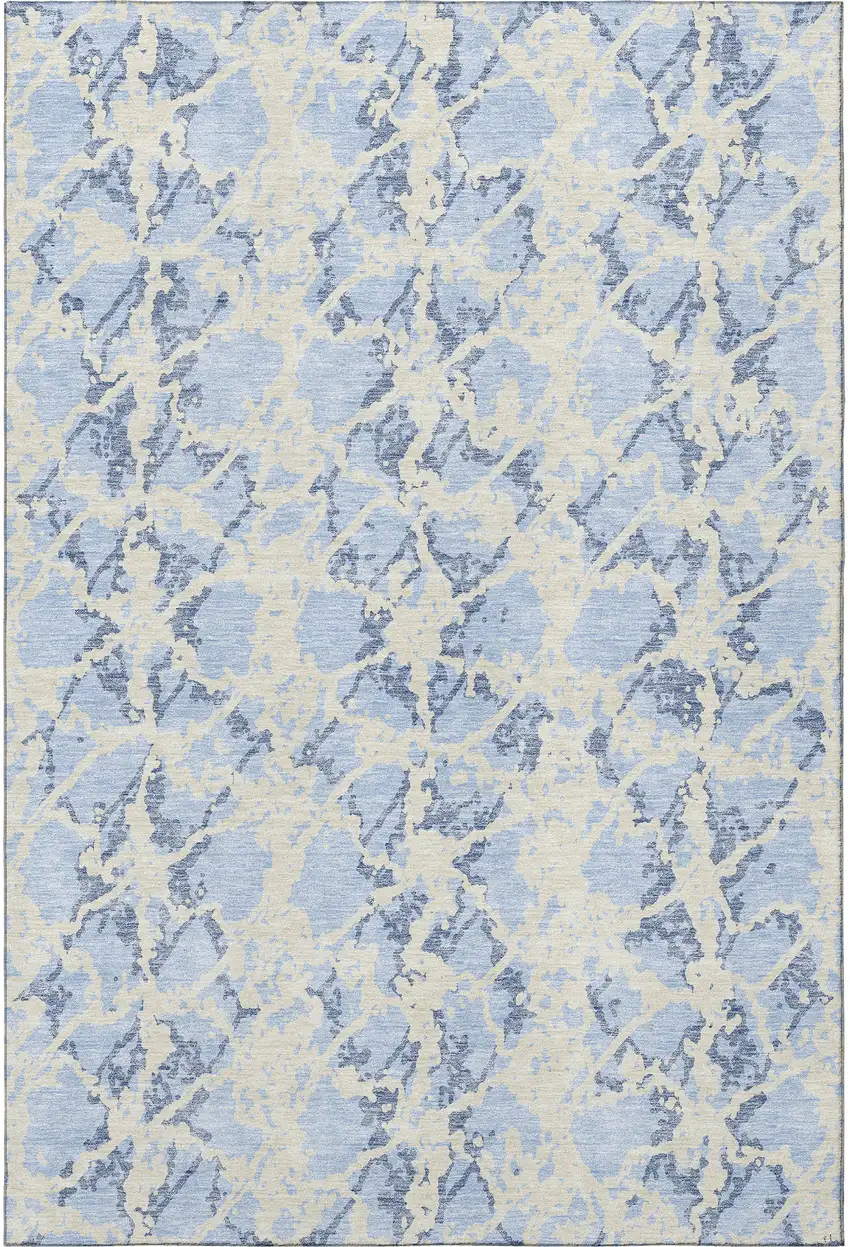 Sky Blue And Ivory Abstract Washable Area Rug With UV Protection Photo 3