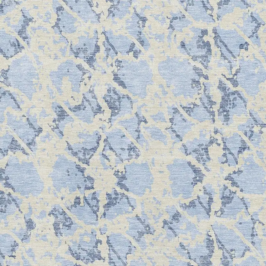 Sky Blue And Ivory Abstract Washable Area Rug With UV Protection Photo 2