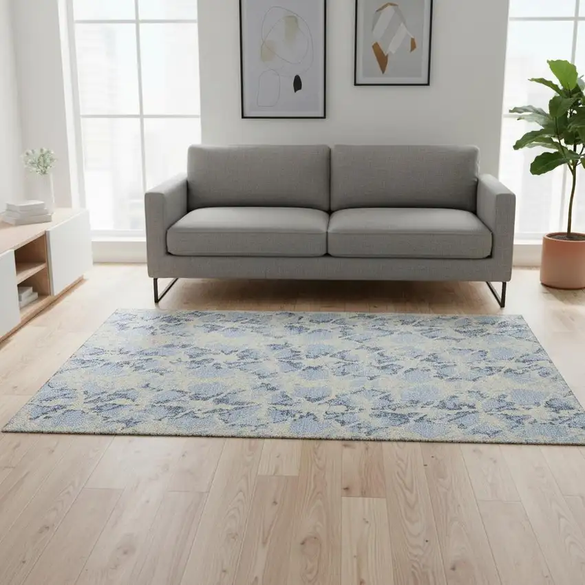 Sky Blue And Ivory Abstract Washable Area Rug With UV Protection Photo 2