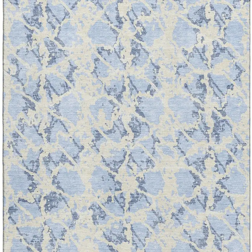 Sky Blue And Ivory Abstract Washable Area Rug With UV Protection Photo 3