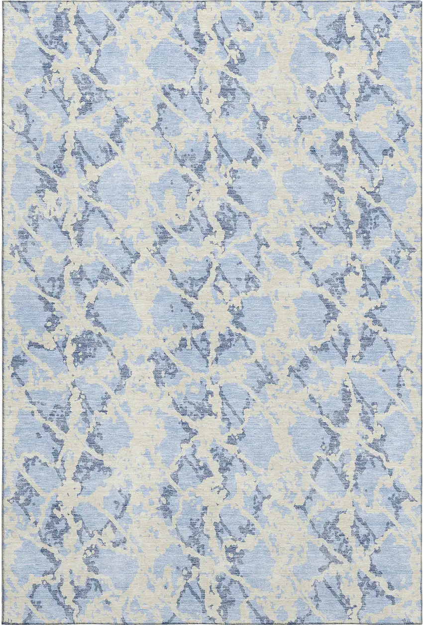 Sky Blue And Ivory Abstract Washable Area Rug With UV Protection Photo 1