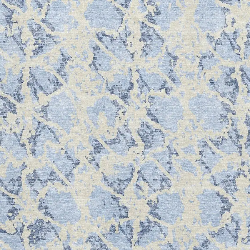 Sky Blue And Ivory Abstract Washable Area Rug With UV Protection Photo 2