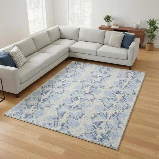 Sky Blue And Ivory Abstract Washable Area Rug With UV Protection Photo 2