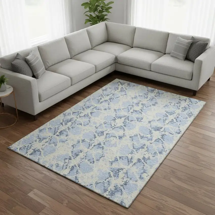 Sky Blue And Ivory Abstract Washable Area Rug With UV Protection Photo 2