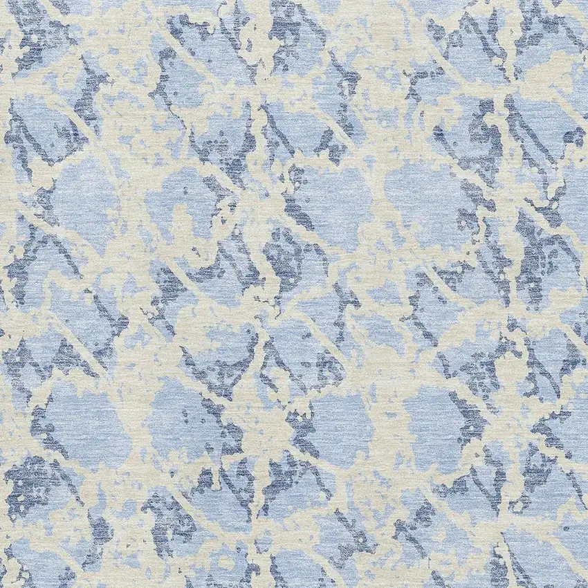 Sky Blue And Ivory Abstract Washable Area Rug With UV Protection Photo 2