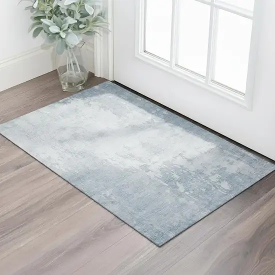 Sky Blue And Ivory Abstract Washable Area Rug With UV Protection Photo 2