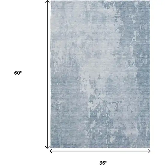 Sky Blue And Ivory Abstract Washable Area Rug With UV Protection Photo 3
