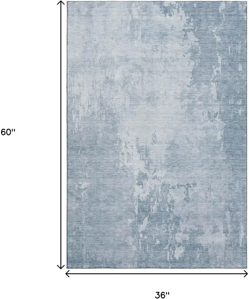 Sky Blue And Ivory Abstract Washable Area Rug With UV Protection Photo 3