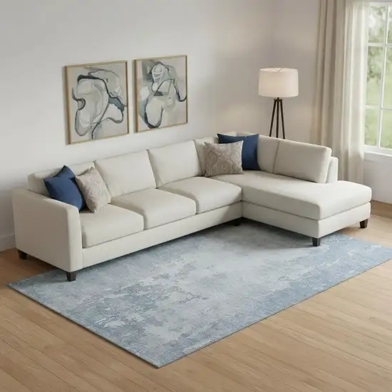 Sky Blue And Ivory Abstract Washable Area Rug With UV Protection Photo 2