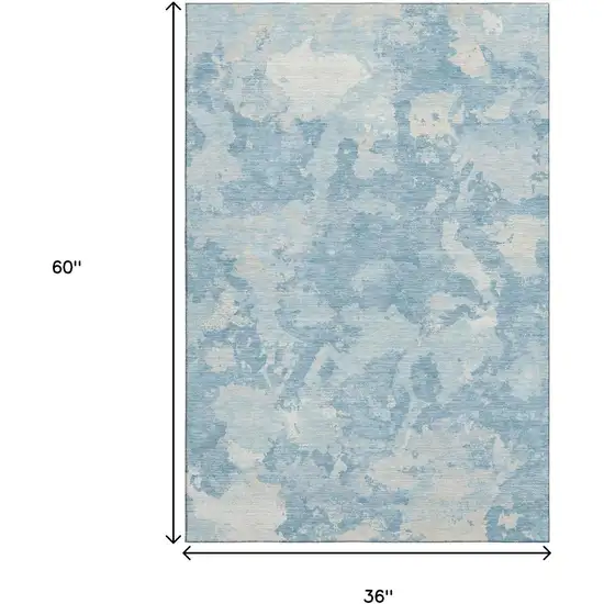 Sky Blue And Ivory Abstract Washable Area Rug With UV Protection Photo 3
