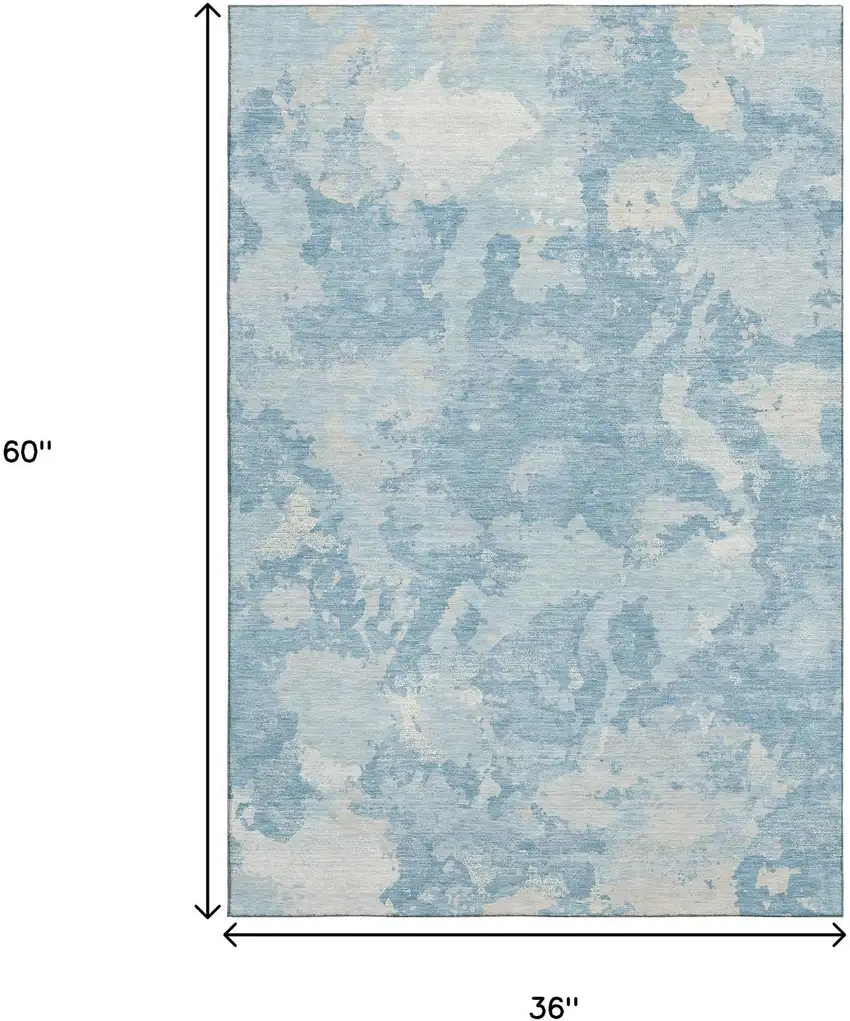 Sky Blue And Ivory Abstract Washable Area Rug With UV Protection Photo 3