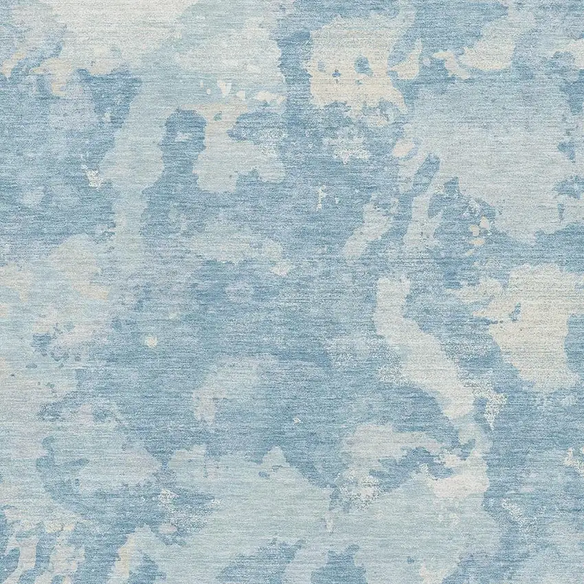 Sky Blue And Ivory Abstract Washable Area Rug With UV Protection Photo 2