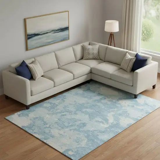 Sky Blue And Ivory Abstract Washable Area Rug With UV Protection Photo 2