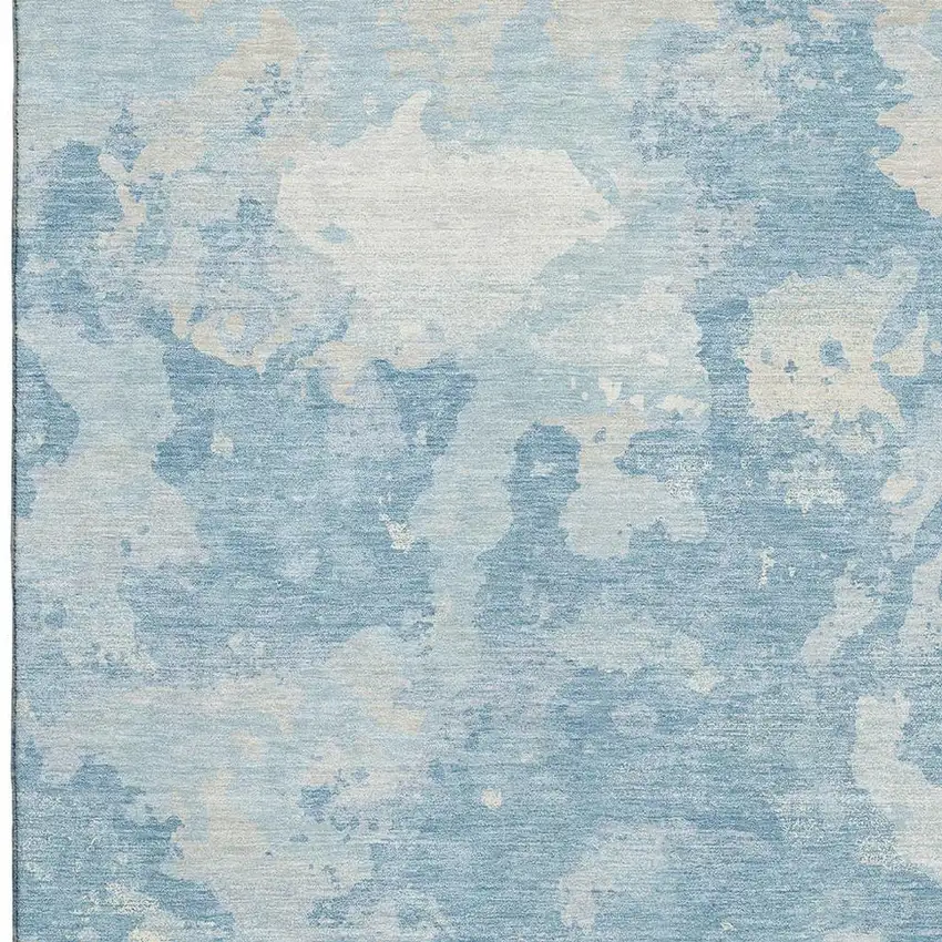 Sky Blue And Ivory Abstract Washable Area Rug With UV Protection Photo 3