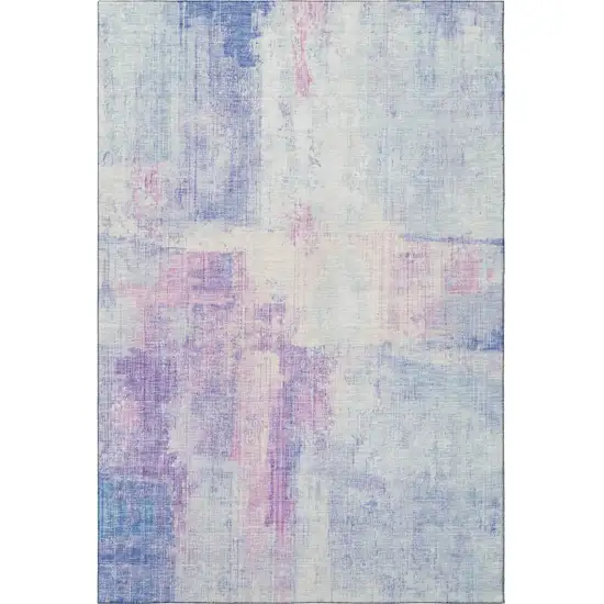 Sky Blue And Ivory Abstract Washable Area Rug With UV Protection Photo 3