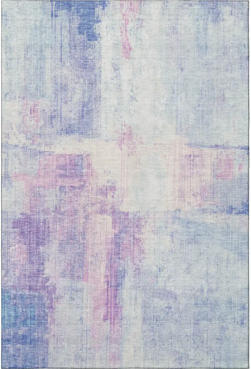 Sky Blue And Ivory Abstract Washable Area Rug With UV Protection Photo 3