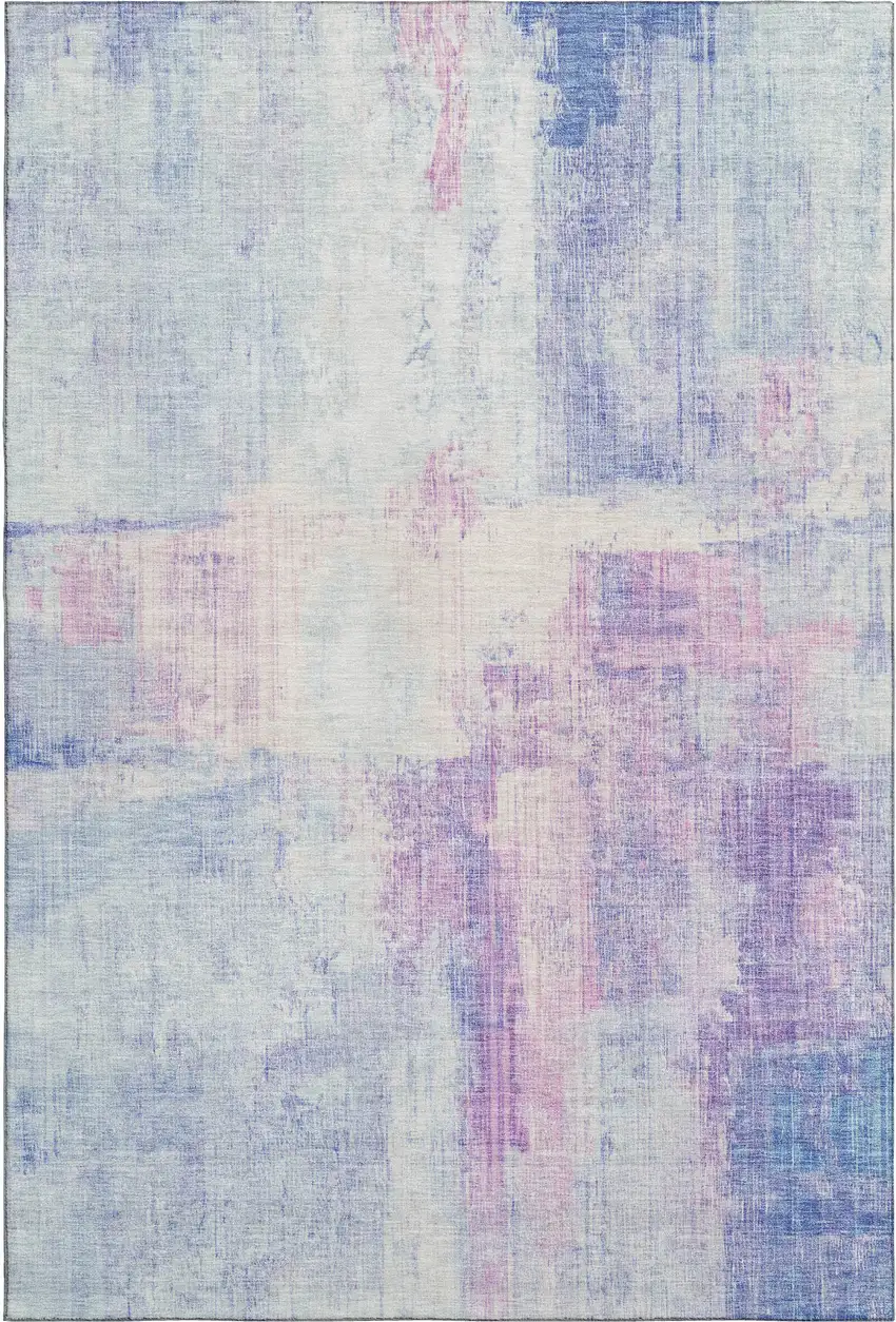 Sky Blue And Ivory Abstract Washable Area Rug With UV Protection Photo 1