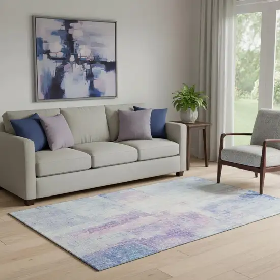 Sky Blue And Ivory Abstract Washable Area Rug With UV Protection Photo 2