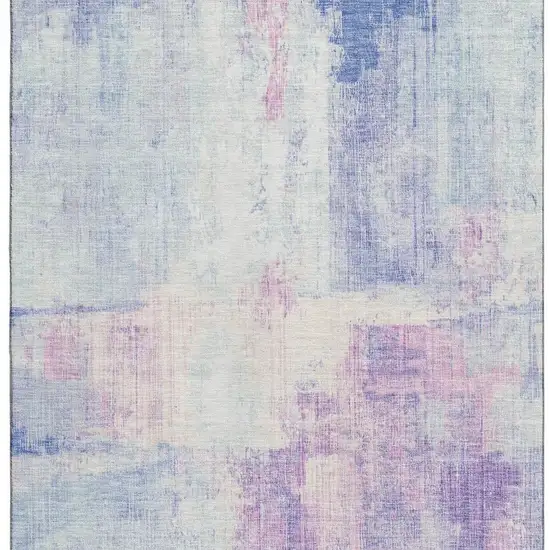 Sky Blue And Ivory Abstract Washable Area Rug With UV Protection Photo 3