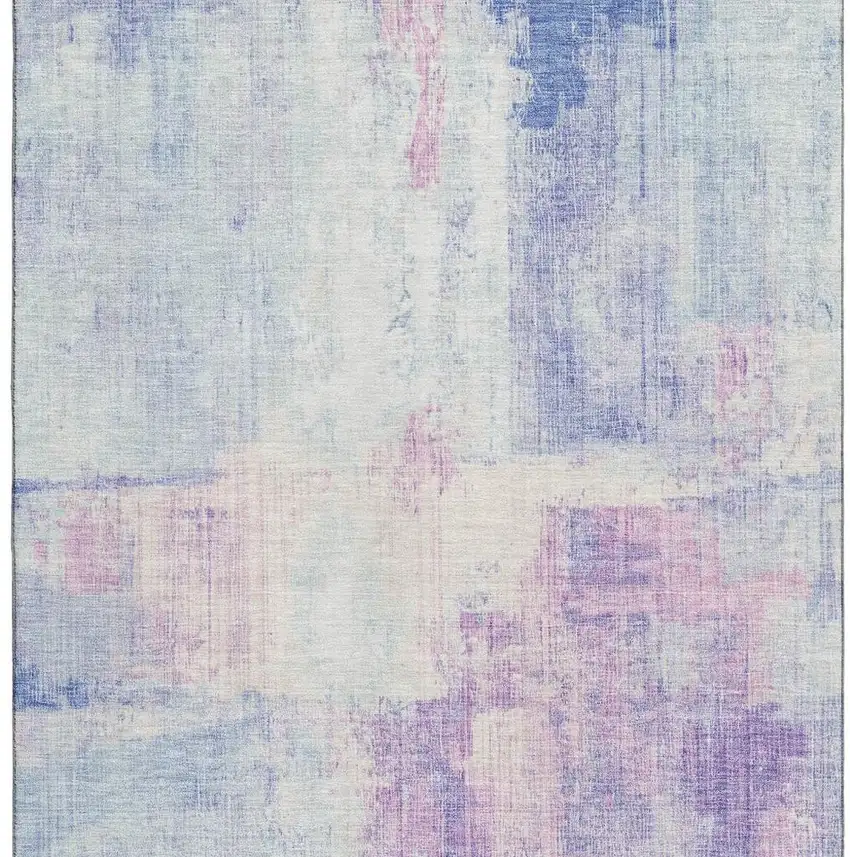 Sky Blue And Ivory Abstract Washable Area Rug With UV Protection Photo 3