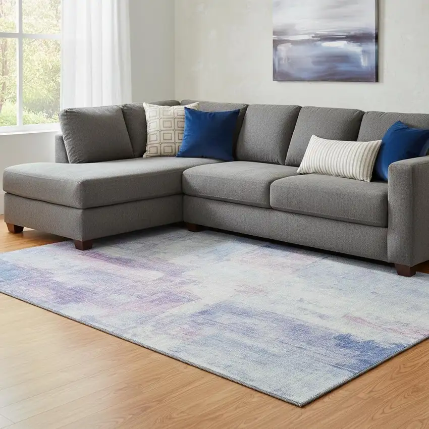 Sky Blue And Ivory Abstract Washable Area Rug With UV Protection Photo 2