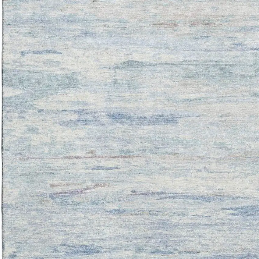 Sky Blue And Ivory Abstract Washable Area Rug With UV Protection Photo 3