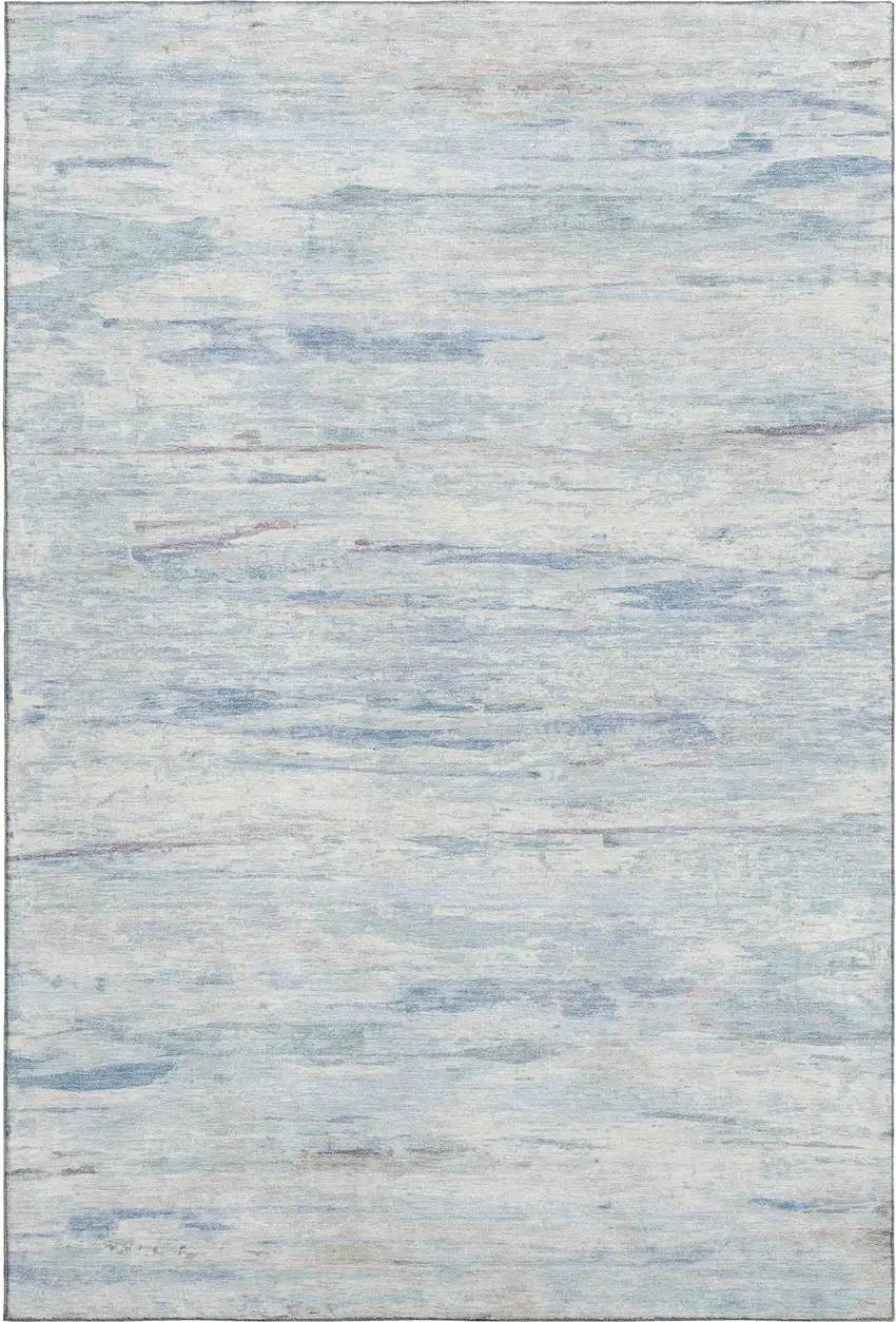 Sky Blue And Ivory Abstract Washable Area Rug With UV Protection Photo 1