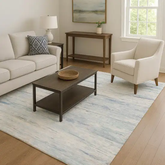 Sky Blue And Ivory Abstract Washable Area Rug With UV Protection Photo 6