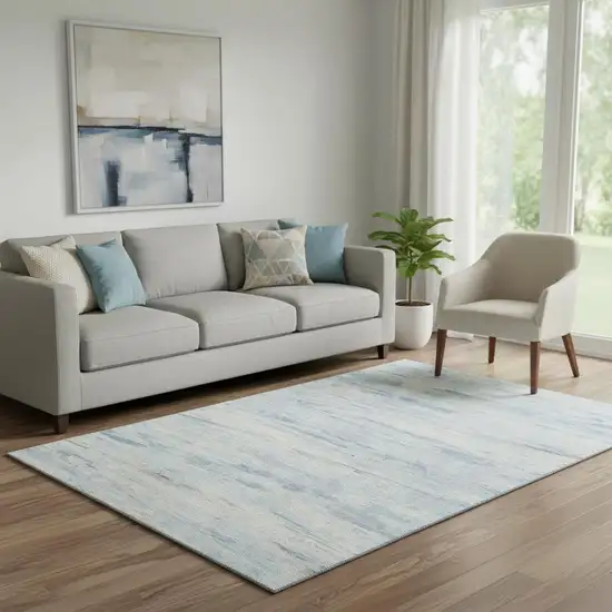Sky Blue And Ivory Abstract Washable Area Rug With UV Protection Photo 2
