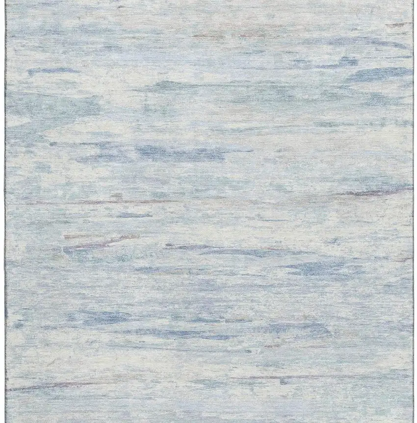 Sky Blue And Ivory Abstract Washable Area Rug With UV Protection Photo 4