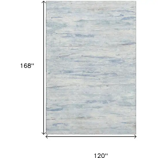 Sky Blue And Ivory Abstract Washable Area Rug With UV Protection Photo 9
