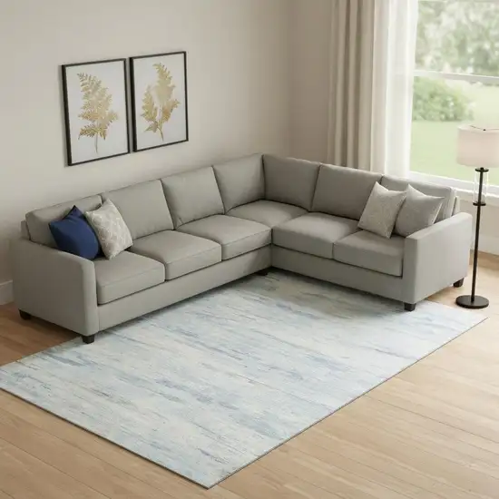 Sky Blue And Ivory Abstract Washable Area Rug With UV Protection Photo 2