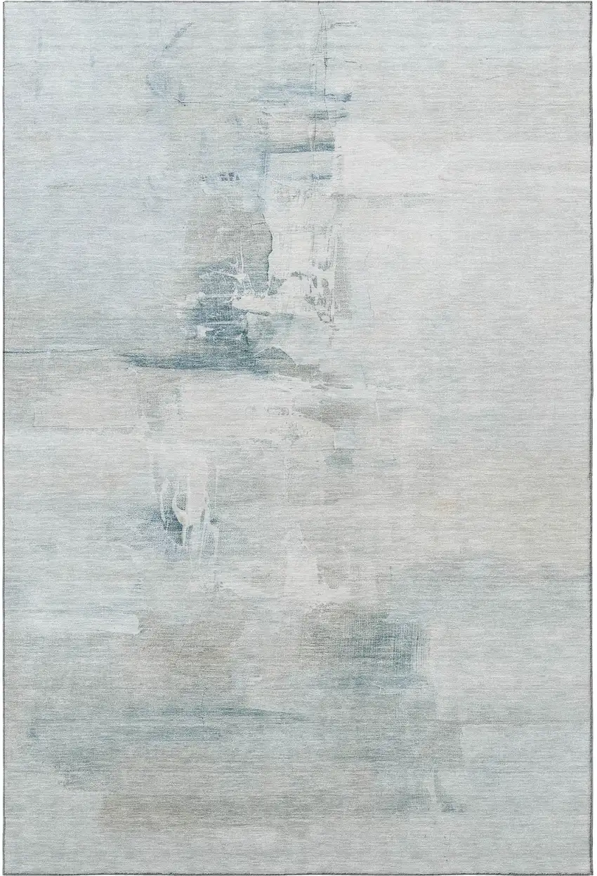 Sky Blue And Ivory Abstract Washable Area Rug With UV Protection Photo 4