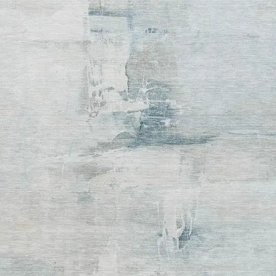 Sky Blue And Ivory Abstract Washable Area Rug With UV Protection Photo 7