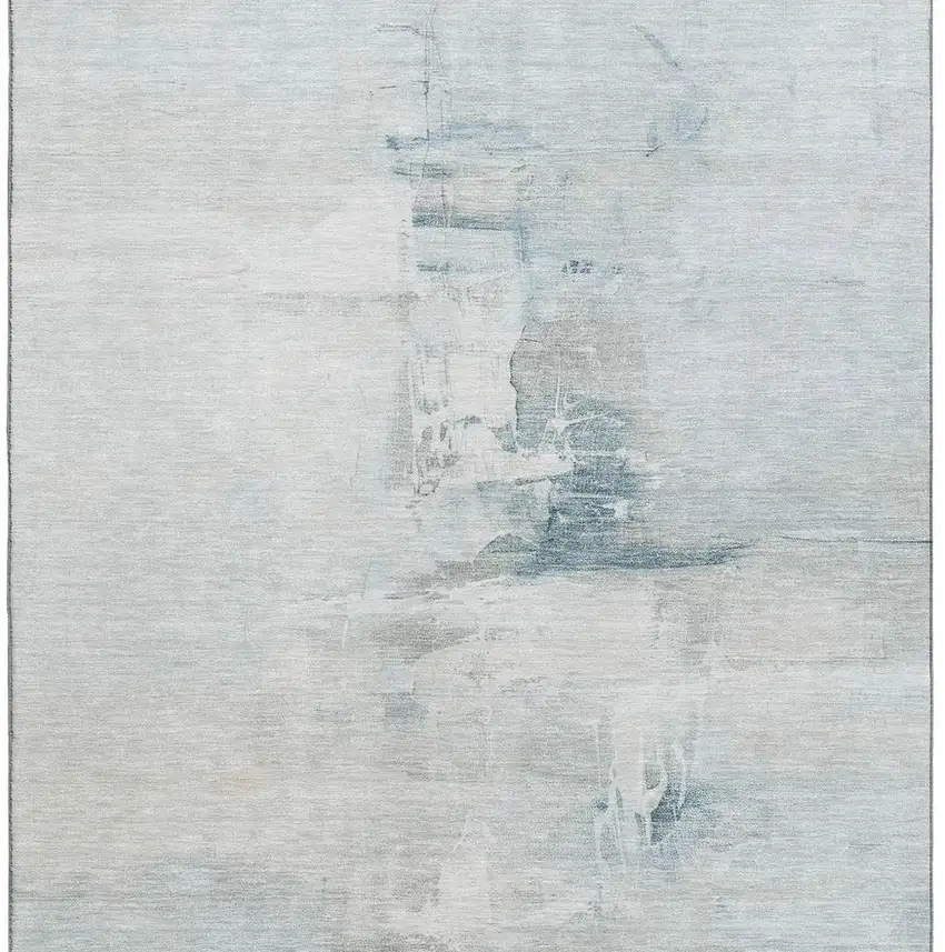 Sky Blue And Ivory Abstract Washable Area Rug With UV Protection Photo 3