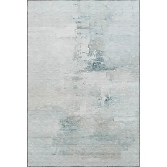 Sky Blue And Ivory Abstract Washable Area Rug With UV Protection Photo 1