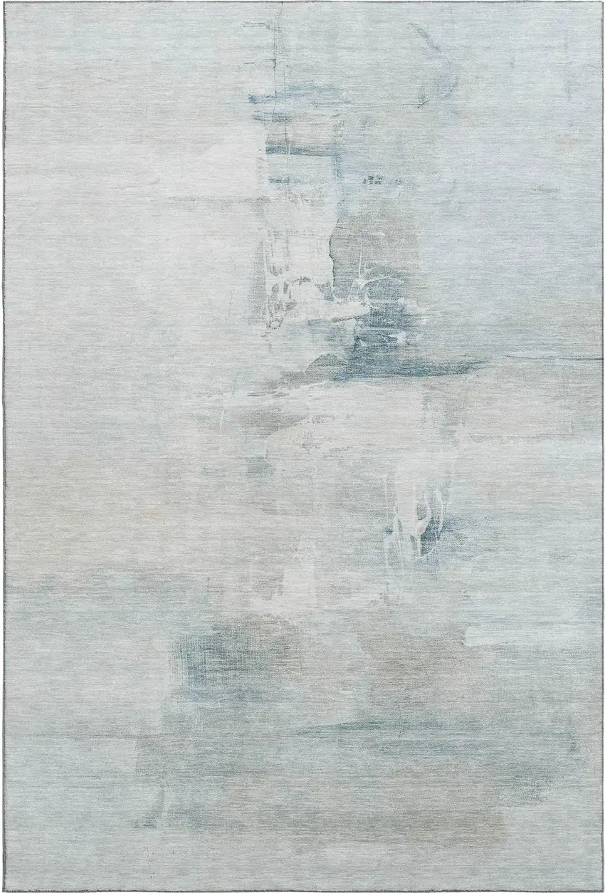 Sky Blue And Ivory Abstract Washable Area Rug With UV Protection Photo 1