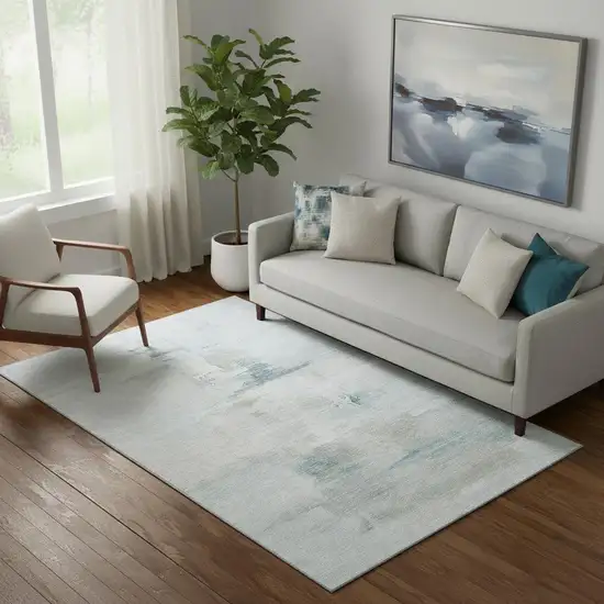 Sky Blue And Ivory Abstract Washable Area Rug With UV Protection Photo 2