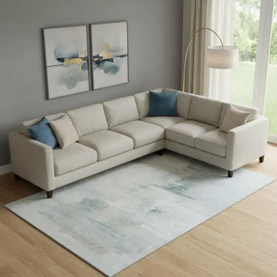 Sky Blue And Ivory Abstract Washable Area Rug With UV Protection Photo 2