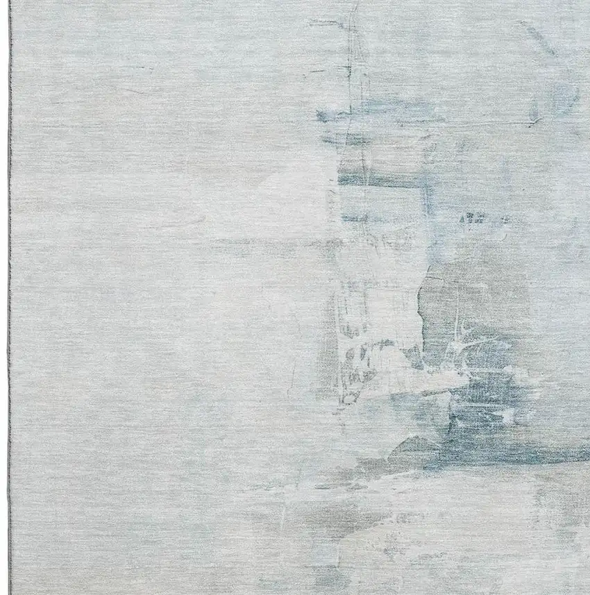 Sky Blue And Ivory Abstract Washable Area Rug With UV Protection Photo 3