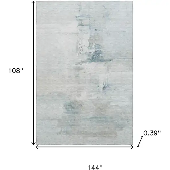Sky Blue And Ivory Abstract Washable Area Rug With UV Protection Photo 9