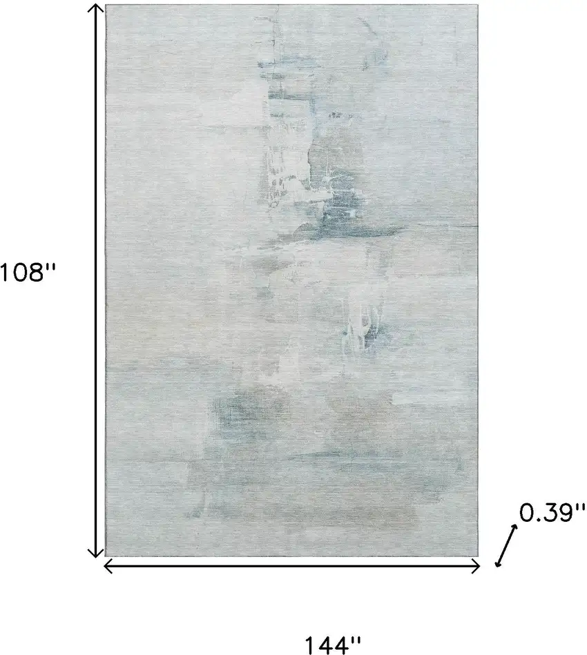 Sky Blue And Ivory Abstract Washable Area Rug With UV Protection Photo 9