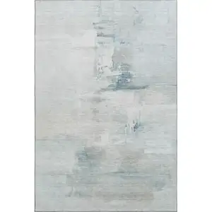 Photo of Sky Blue And Ivory Abstract Washable Area Rug With UV Protection
