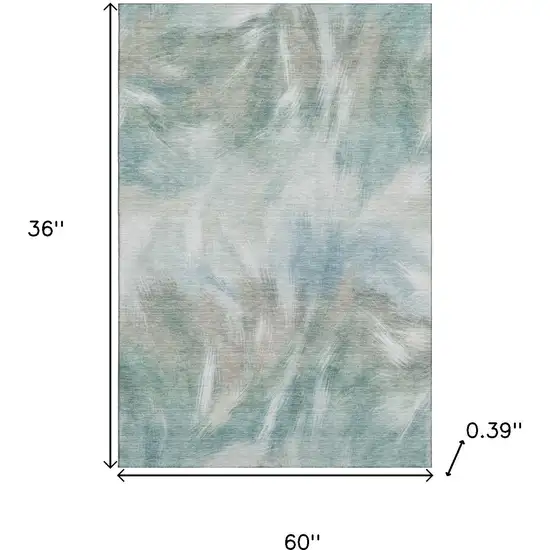 Sky Blue And Ivory Abstract Washable Area Rug With UV Protection Photo 9