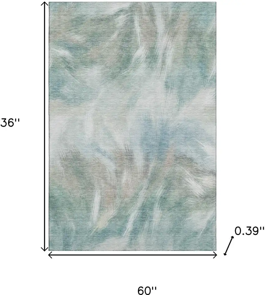 Sky Blue And Ivory Abstract Washable Area Rug With UV Protection Photo 9