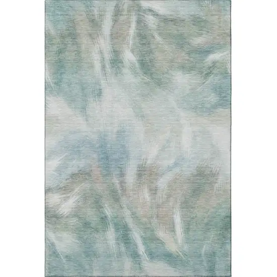 Sky Blue And Ivory Abstract Washable Area Rug With UV Protection Photo 4